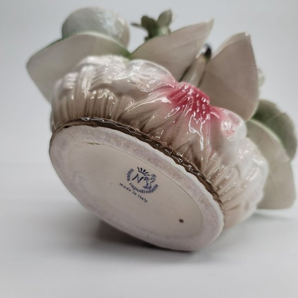 Italian Nuova Capodimonte Porcelain Flower Basket Roses Decor Pd114 - Picture 4 of 11